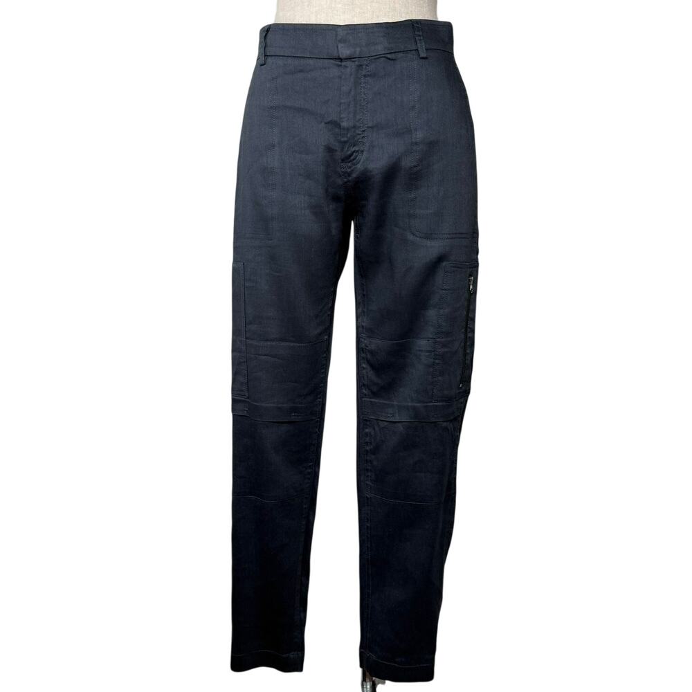 Vince Navy Linen Blend Tapered Cargo Pants Cropped Utility Sz 2 Preppy Summer